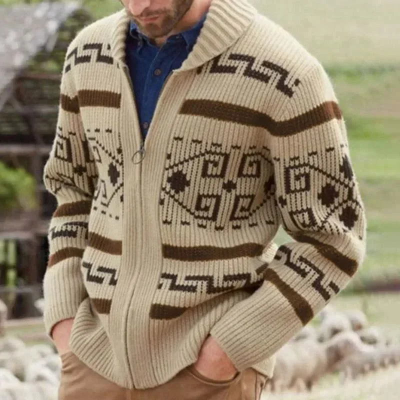 Suéteres de inverno cardigan masculino vintage jacquard kintted jaqueta malhas moda xale gola zíper casual grosso cardigans camisa