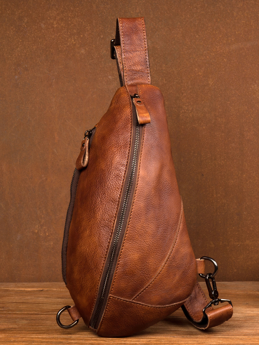 New Handmade Vegetable Tanned Cowhide Casual Crossbody Bag Top Layer Cowhide Single Shoulder Bag Hand Rubbed Color Leather Wa...