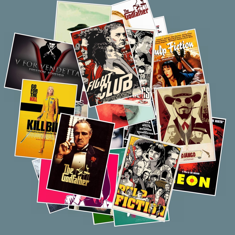 Cartazes de filmes clássicos Adesivos, Pulp Fiction Padrinho, Decalques Retro Moda para Laptop, Scrapbook, Bagagem, Etiqueta do telefone, Brinquedos, 25Pcs