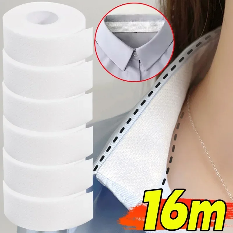 Protector de cuello desechable de 16m para hombres y mujeres, Protector de cuello autoadhesivo antisuciedad, forro de camisa, almohadilla para el sudor, Protector de cuello