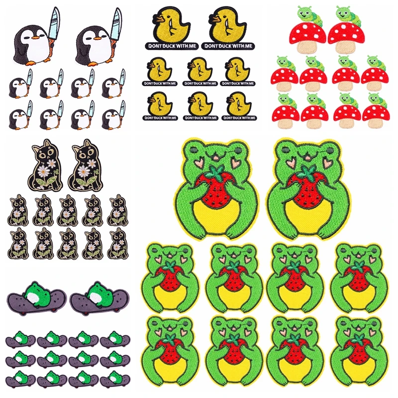 10PCS kartun hewan Patch menjahit pakaian termoadhesif Patch pada pakaian katak kucing Embroidey Patch besi pada Patch untuk pakaian