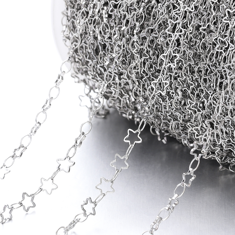 Correntes em forma de estrela de 1/2 metros, cor dourada, suprimentos de corrente de cobre para colar diy, pulseira, acessórios de fabricação de jóias, atacado