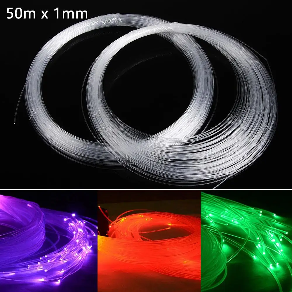50m x 0,75 mm / 1,0 mm PMMA cabo de fibra óptica de plástico brilho final luz LED transparente faça você mesmo