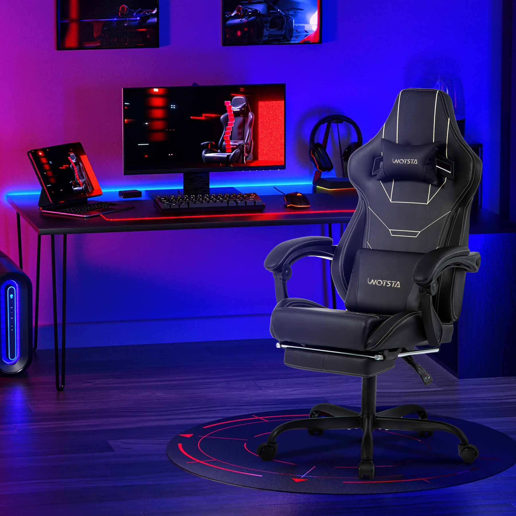 WOTSTA Gaming Chair Ergonomische Gaming Chair Bürostuhl met Footrest Racing Computerstuhl Height Adjusbar Padded Computerst