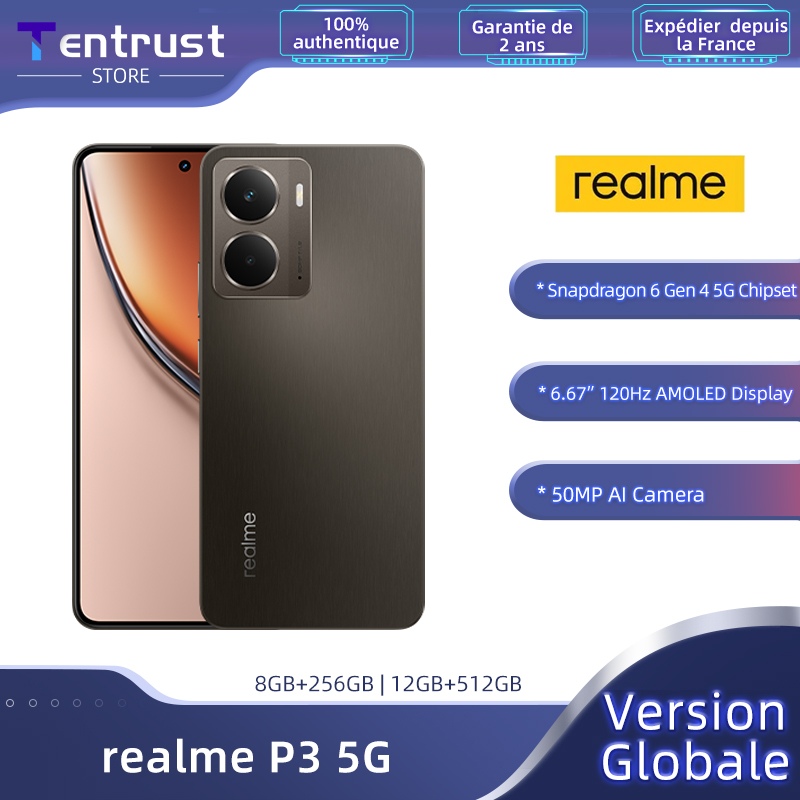 Wereldwijde versie realme P3 5G Smartphone Snapdragon 6 Gen 4 120Hz AMOLED Esports Display 50MP AI Camera 45W Charge 5260mAh batterij IP69 waterdichtheid