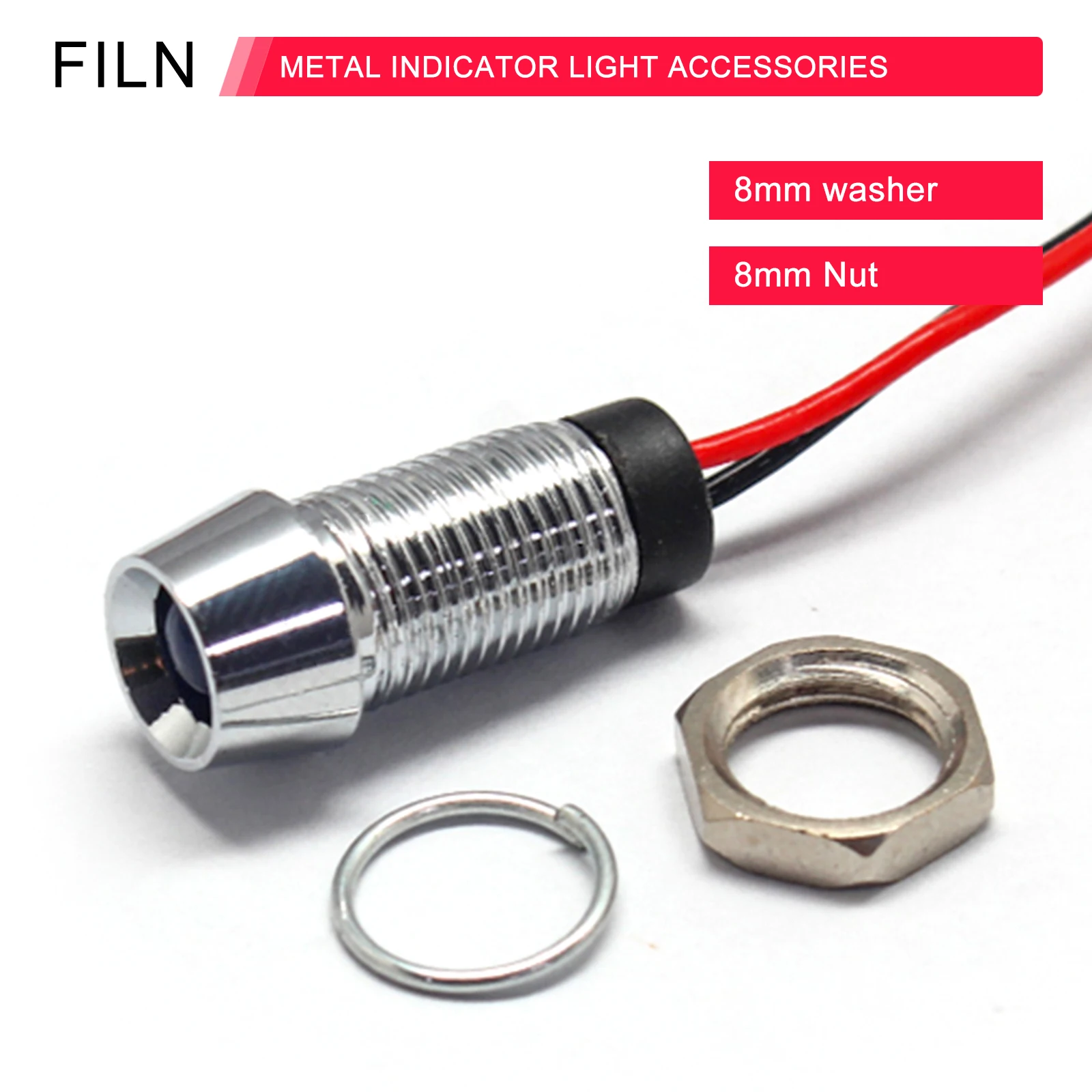 FILN 8 ミリメートル 12 ボルト金属 LED パイロットパネルダッシュ信号インジケータ警告灯 20 センチメートルケーブルクローム仕上げ車ボートマリン
