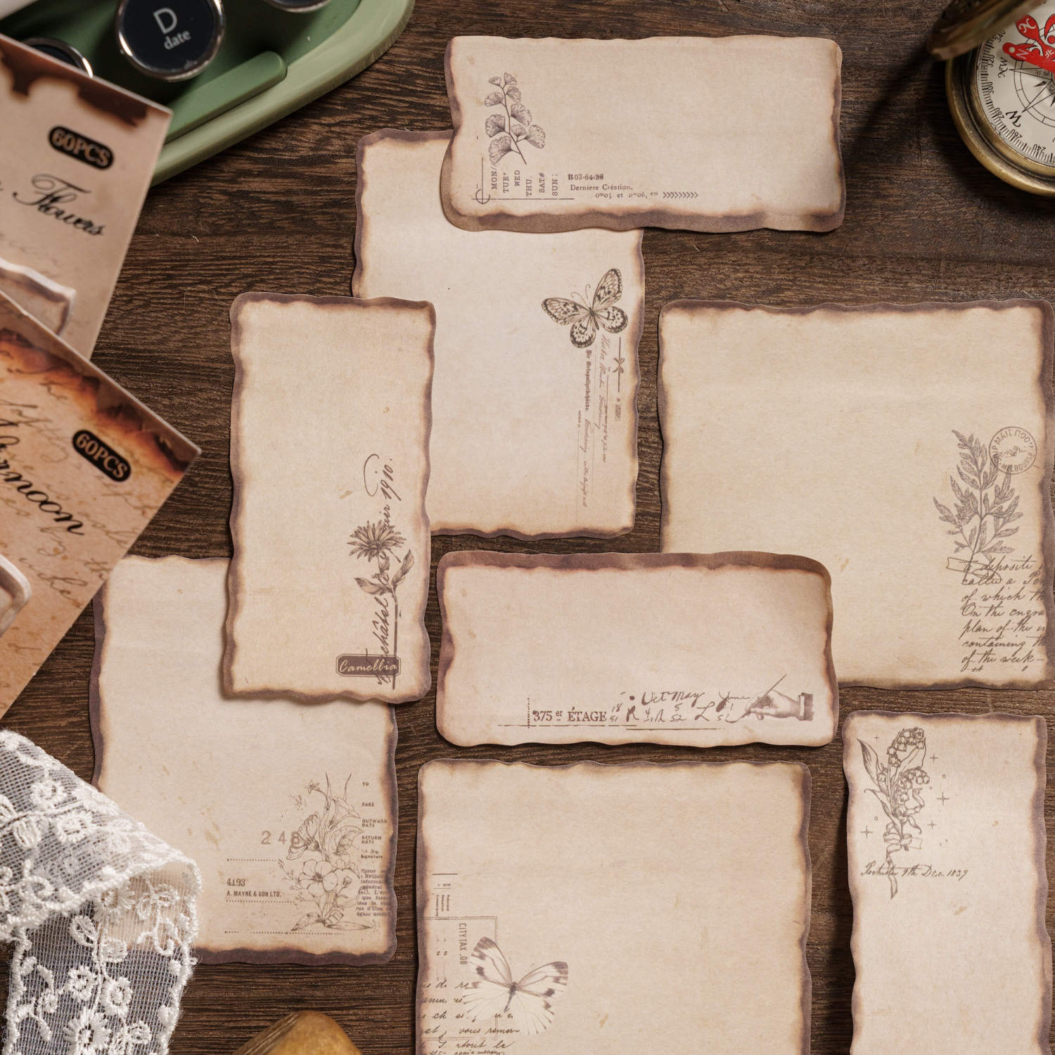 Journamm 30/60 ピース/パックヴィンテージ付箋燃焼スタイル学校事務用品 DIY スクラップブッキングクリエイティブ文具ノート紙