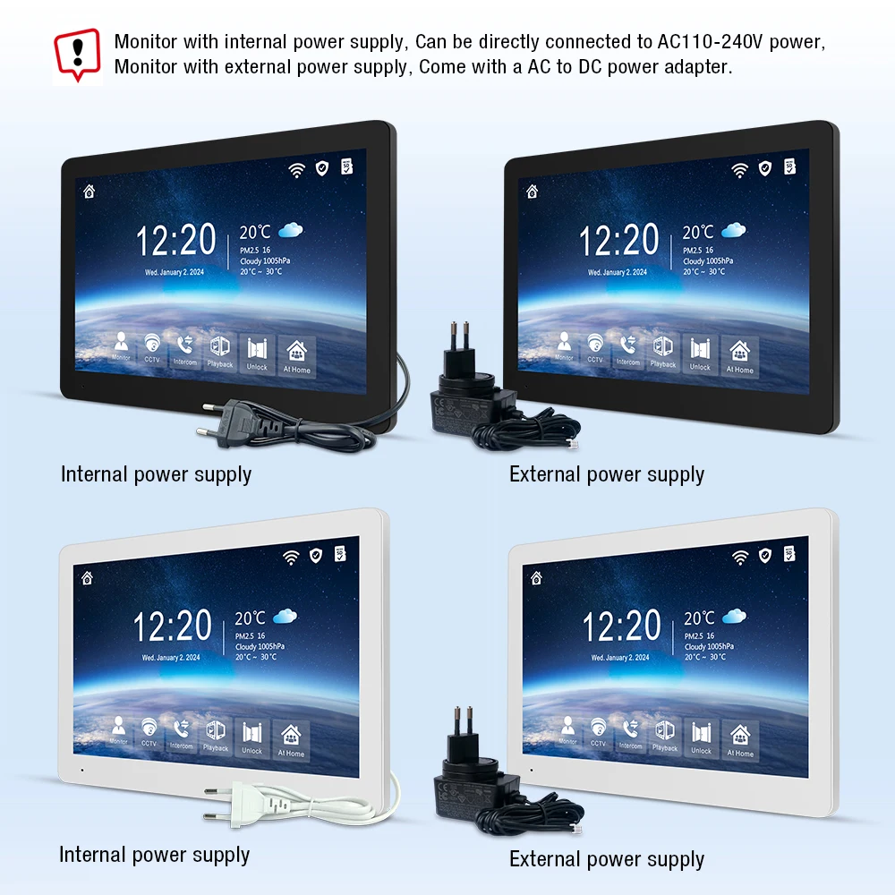 Tela de intercomunicação visual villa de 4 fios 1080P IPS suporta conexão WiFi sem fio para TUYA, desbloqueio com um clique, etc.