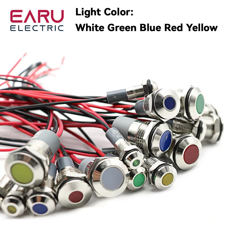 8mm wasserdichte IP67 LED Metall Warnanzeige Licht Signallampe Pilot + Kabel 3V 5V 6V 12V 24V 110V 220V Rot Gelb Blau Grün