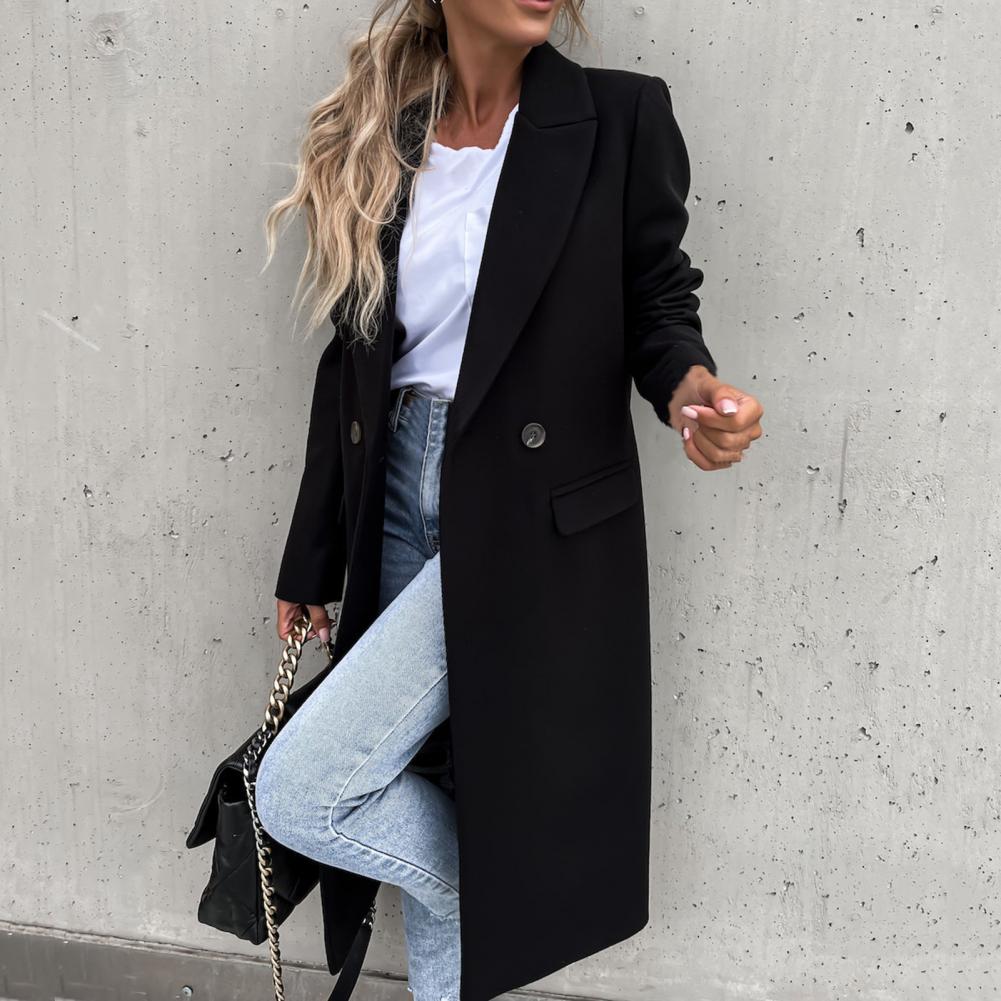 Abrigo de mujer, Chaqueta larga elegante para mujer, combina con todo, manga larga, solapa con botones, abrigo de invierno, traje con cuello, chaqueta larga, gabardina