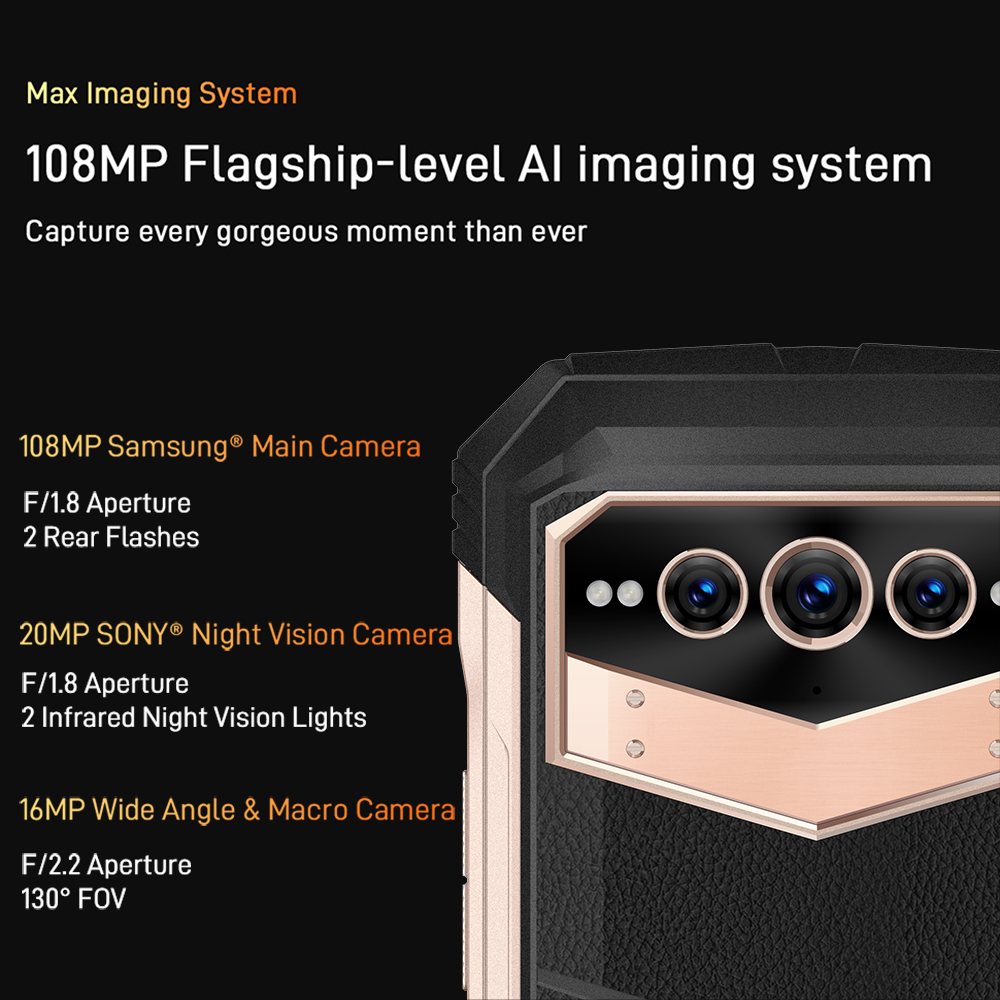 Doogee v Max 5G 22000MAH Аккумулятор 12 ГБ ОЗУ (до 8 ГБ расширен)+256 ГБ ПЗУ (T-Flash Card до 2 ТБ) 108MP AI Triple C камера 120 Гц DIMANTION 1080 6NM HI-RES 33W FAST Зарядка Android 12.0