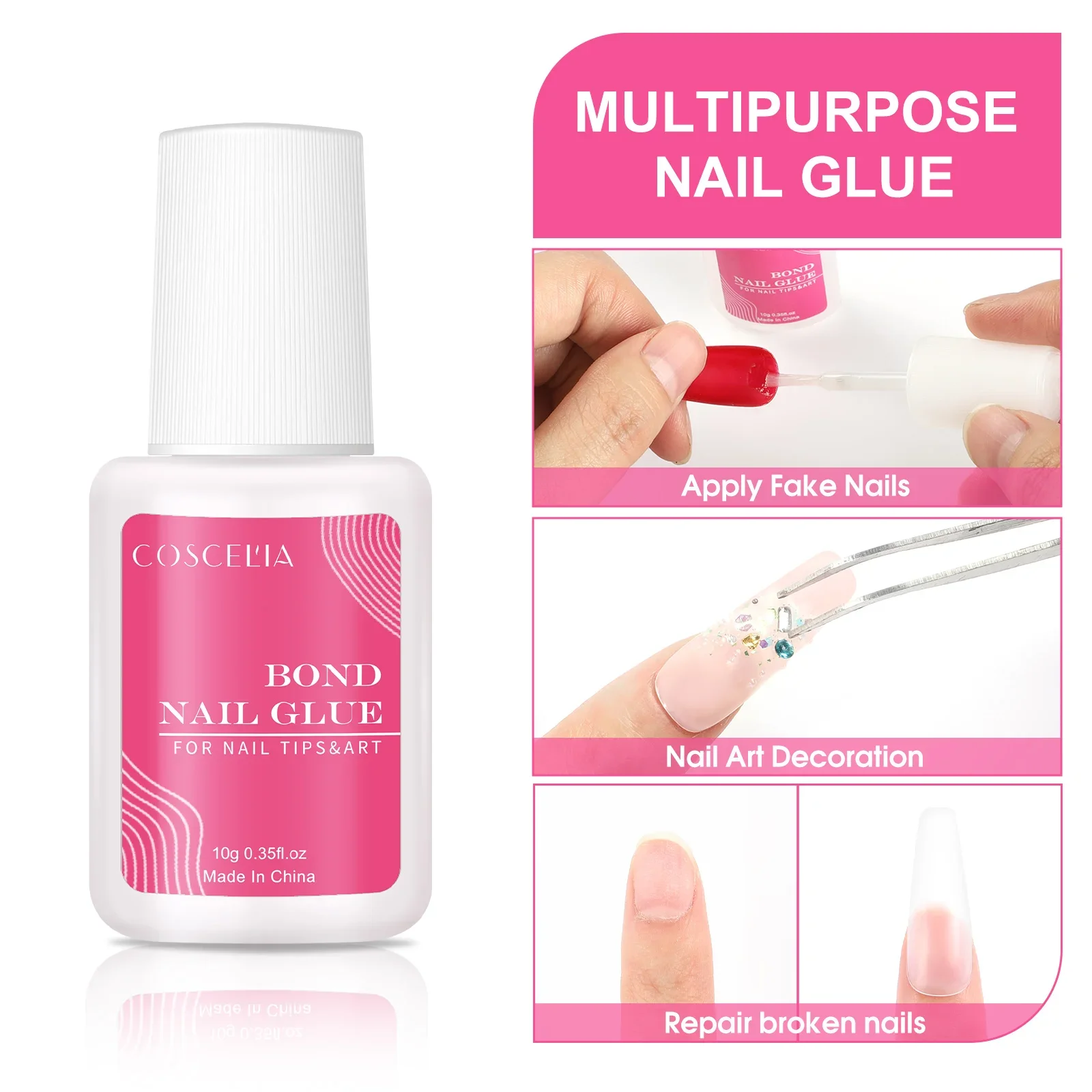 COSCELIA 10G pegamento para uñas puntas de uñas postizas pegamento herramientas para uñas de Color transparente