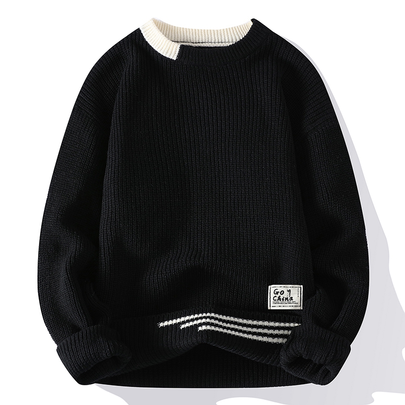 Novo outono inverno coreano malha pullovers moda masculina camisola de malha dos homens o-pescoço retalhos malhas casuais fino pulôver suéteres