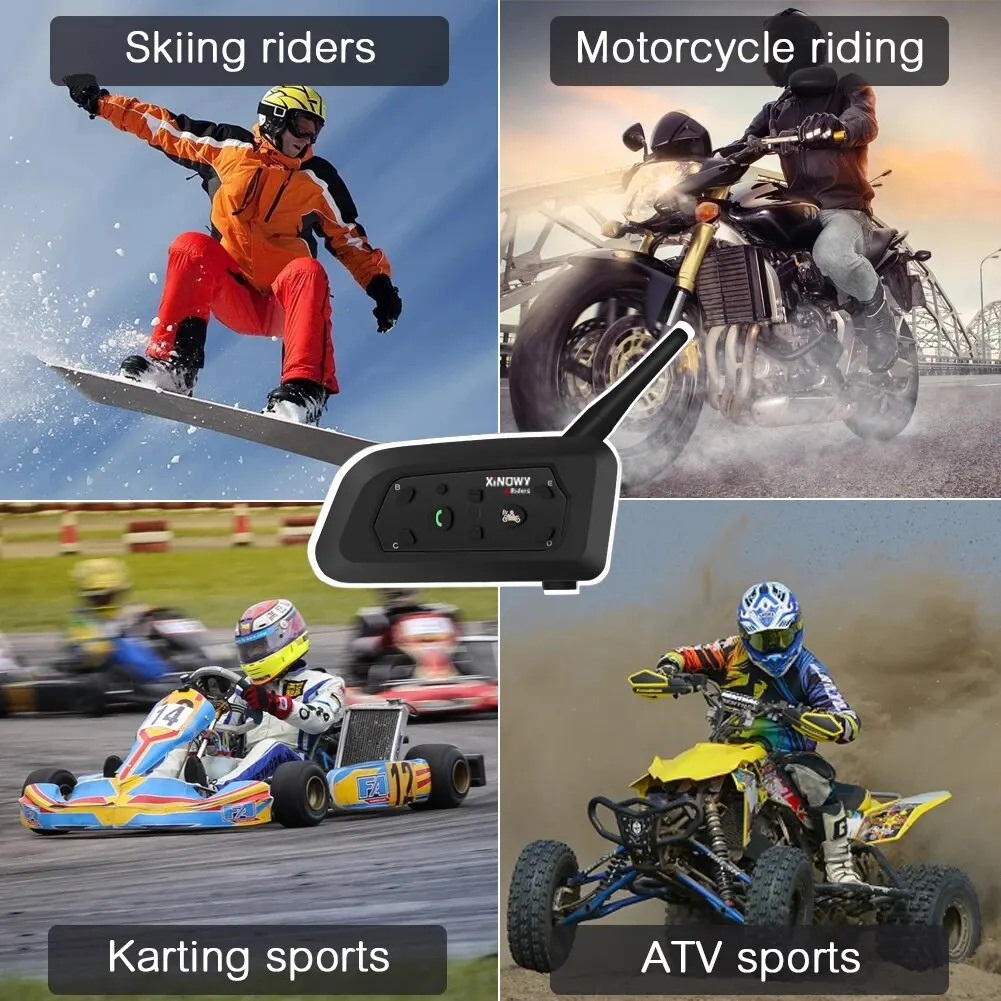 Xinowy v6 pro bluetoothヘルメットインターホンヘッドセット1200mオートバイインターフォンコミュニケーター6ライダー用音楽プレーヤー防水