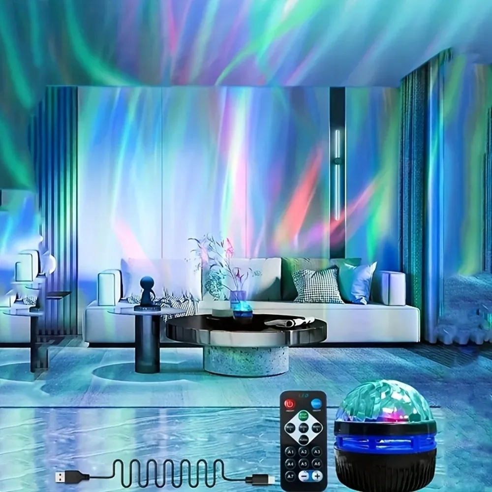 Projektor USB Galaxy Aurora 5V Lampka Nocna 360 °   Obrotowe kolorowe lampki nocne GB z pilotem do dekoracji sali kina domowego