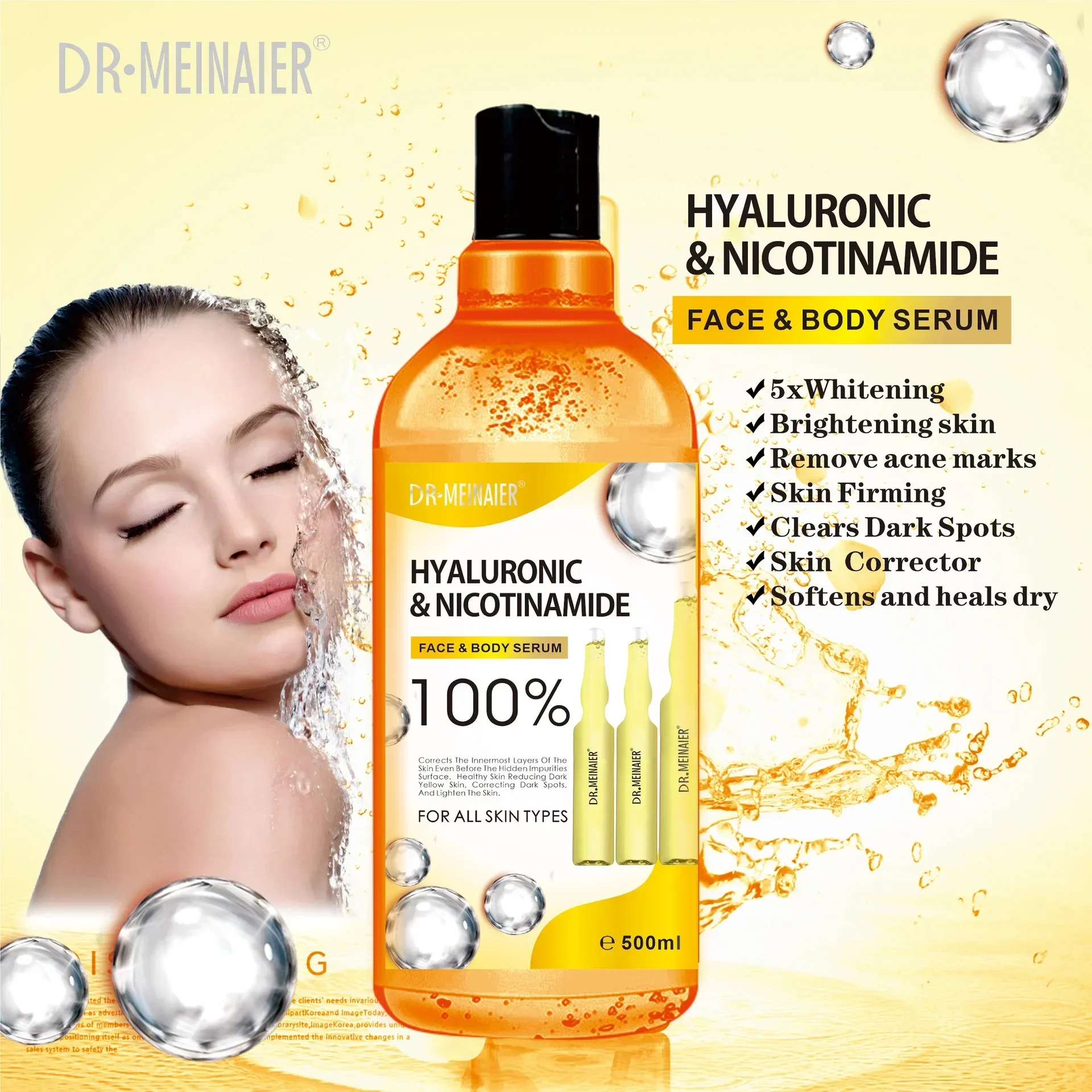 500ml ácido hialurónico, nicotinamida vitamina C AHA suero facial manchas borrador Corrector blanqueamiento hidratante aclarador suero corporal