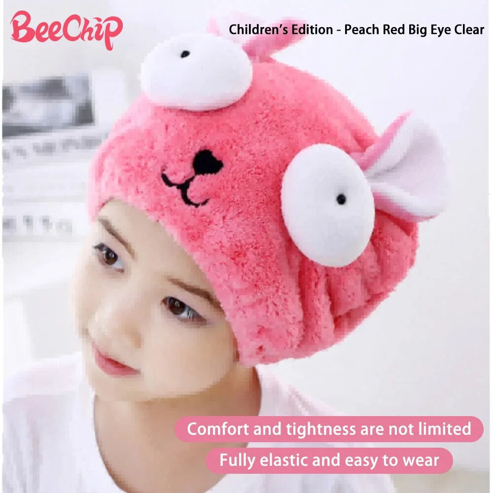 Gorro de baño de terciopelo Coral de dibujos animados para mujer, toalla para la cabeza, absorbente, secado rápido, gorro para el cabello, niños y adultos