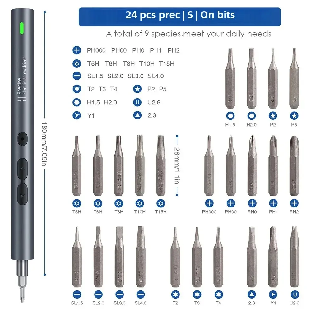Độ Chính Xác Thuật Điện 24 Chiếc S2 Thép Hợp Kim Bit Tua Vít Loại-C Sạc Nhanh Bộ Tua Vít Sửa Chữa Điện Dụng Cụ