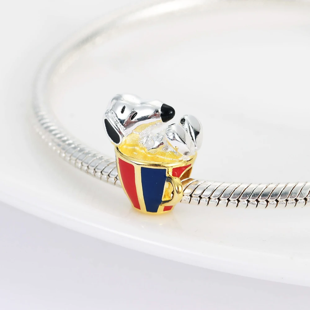 MINISO Snoopy NPEANUTS @ Charlie Brown จี้ 925 Silver Charm Fit แบรนด์เดิมสร้อยข้อมือกําไลข้อมือ DIY Dangle ผู้หญิงสาวเครื่องประดับ