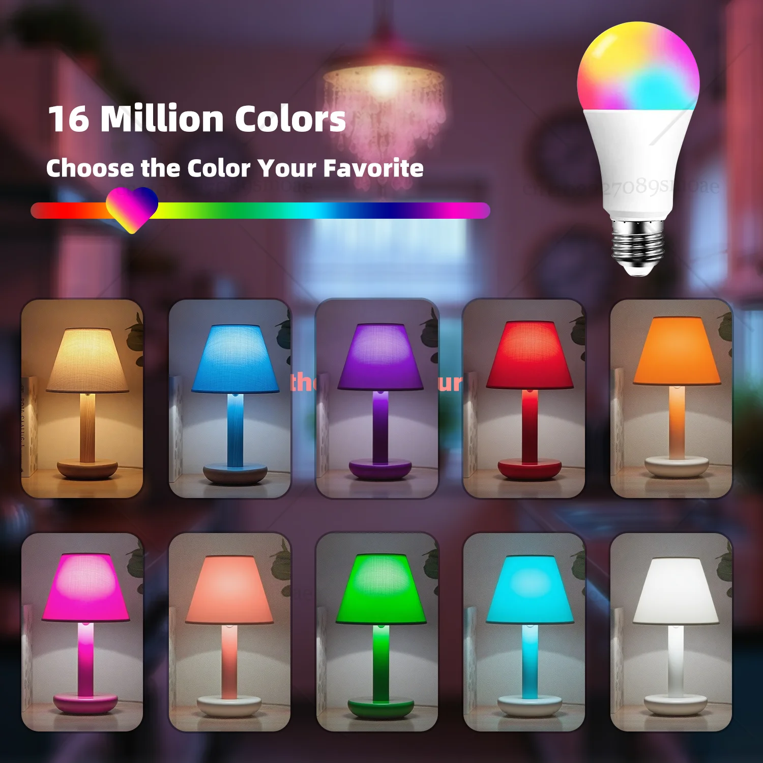 Żarówka LED Tuya Smart E27, Bluetooth RGB+CW+WW z timerem i sterowaniem grupowym, AC 86-256V 15W do oświetlenia wnętrz w sypialni
