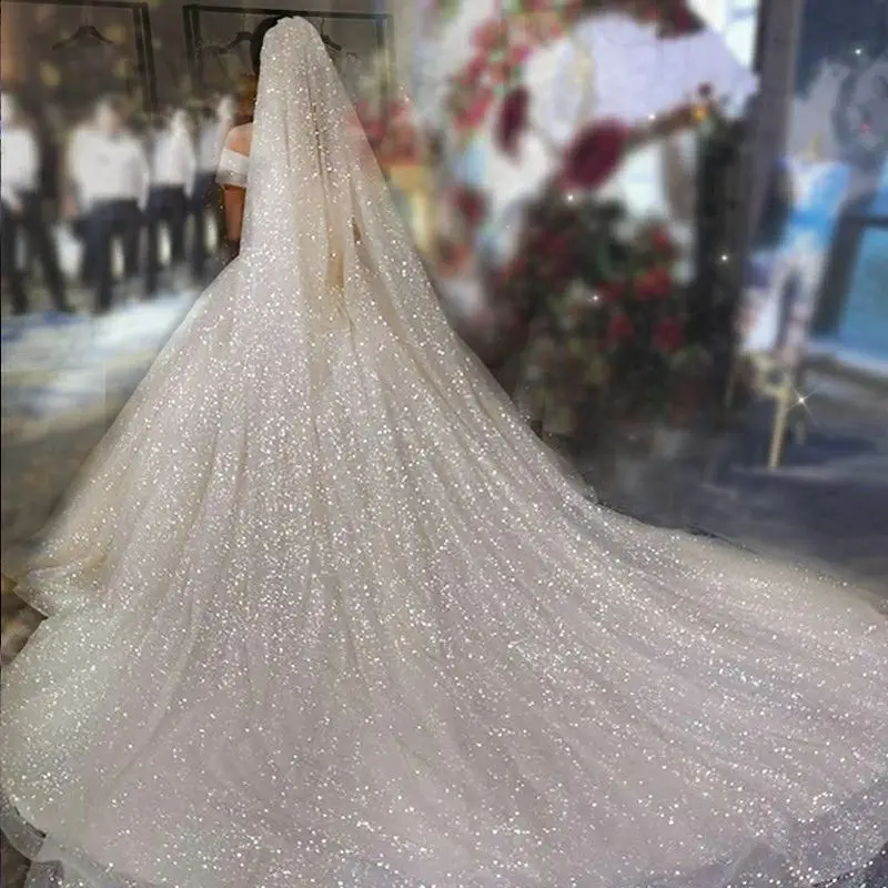 Velo da sposa scintillante Veli da sposa scintillanti bianchi Velo da sposa lungo 3M a uno strato Velo da cattedrale di lusso