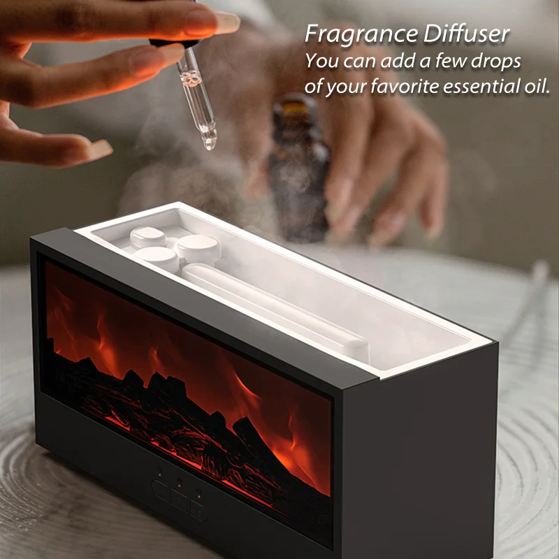 Creative Fireplace Aroma Diffuser 150ml Simulated Flame Air Humidifier with Remote and Waterless Auto Off for Home Room Gift
