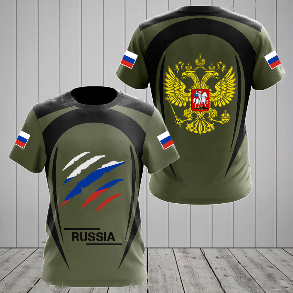 Rosja T-shirty męskie Casual Loose Round Neck Russian Flag Short Sleeved Tops Tees Odzież męska Oversize T-shirt Streetwear