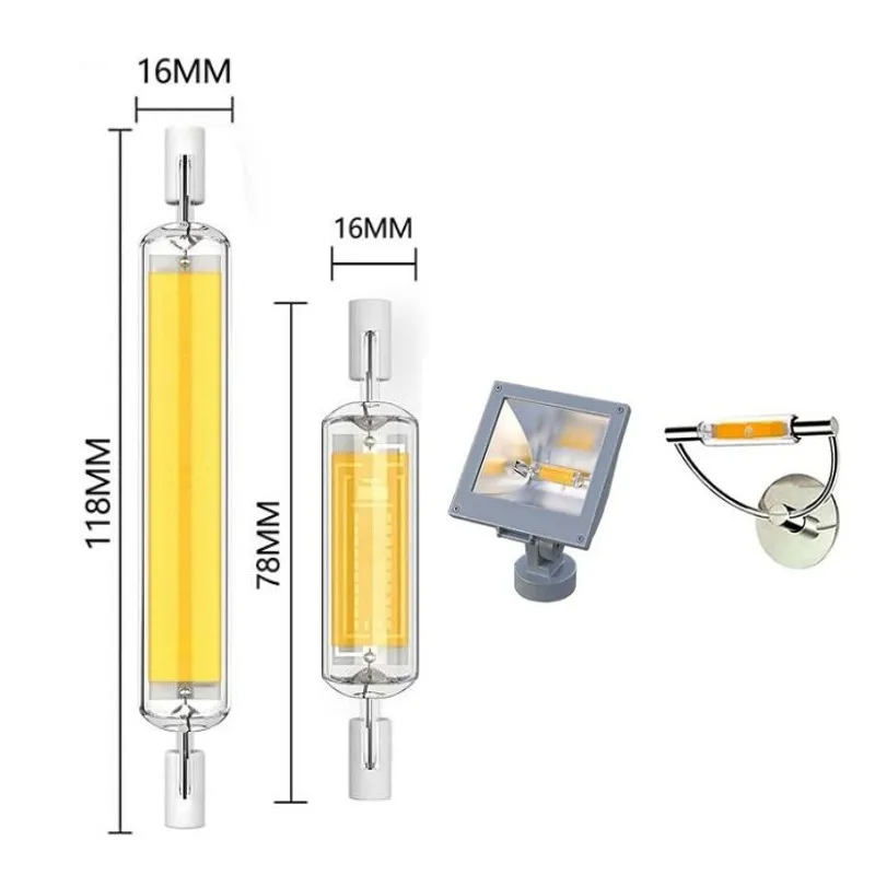 Super Bright LED R7S COB แก้วหลอด 78 มม.118 มม.J78 J118 หลอดไฟ LED AC 110V AC 220V บ้านเปลี่ยนหลอดฮาโลเจน