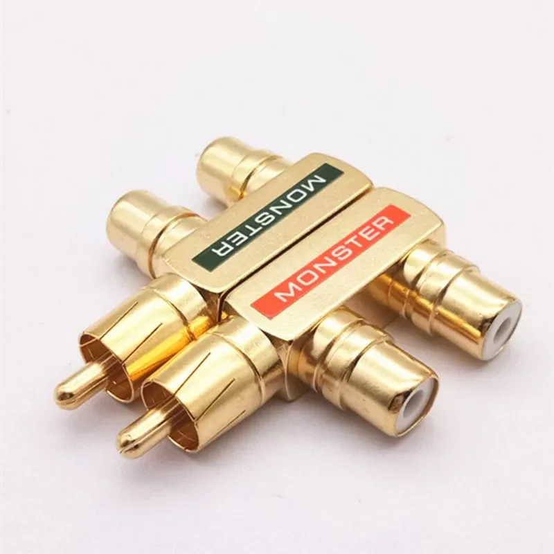 Lotus chapado en oro de cobre uno dividido en dos RCA macho a 2rca hembra convertidor de señal de Audio Cables convertidores de cabeza Rca3
