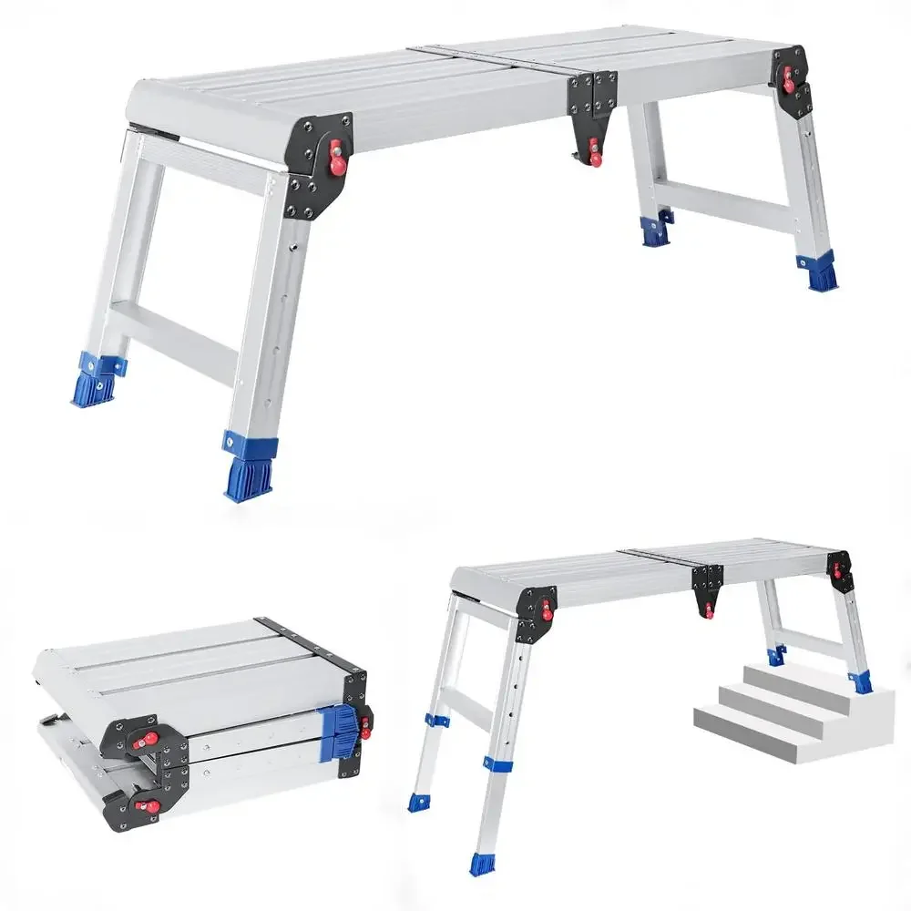Adjustable Aluminum Folding Work Platform 330 lb Capacity Non-Slip Step Stool Easy Install Height-Adjustable Carry Handle