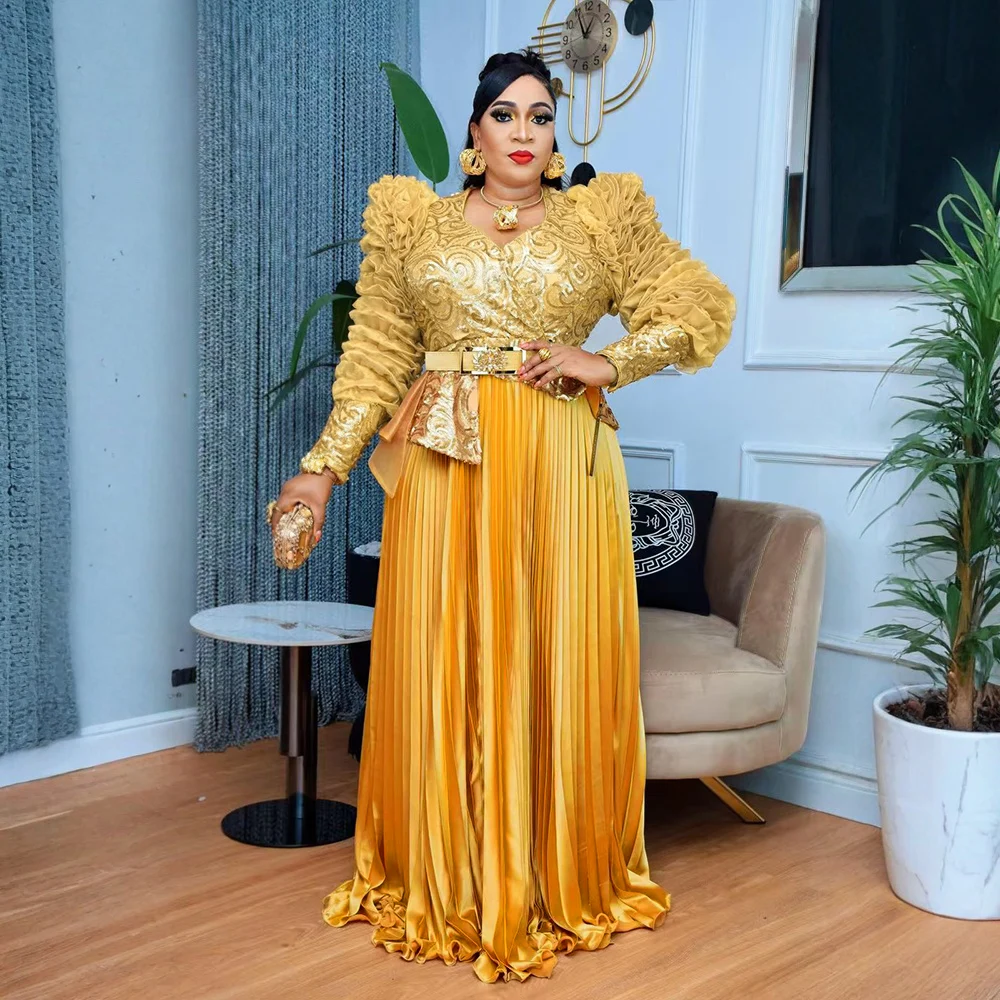 Vestidos largos de fiesta africanos de talla grande para mujer, novedad de 2025, vestidos de noche Dashiki Ankara con lentejuelas, trajes turcos, bata, ropa africana