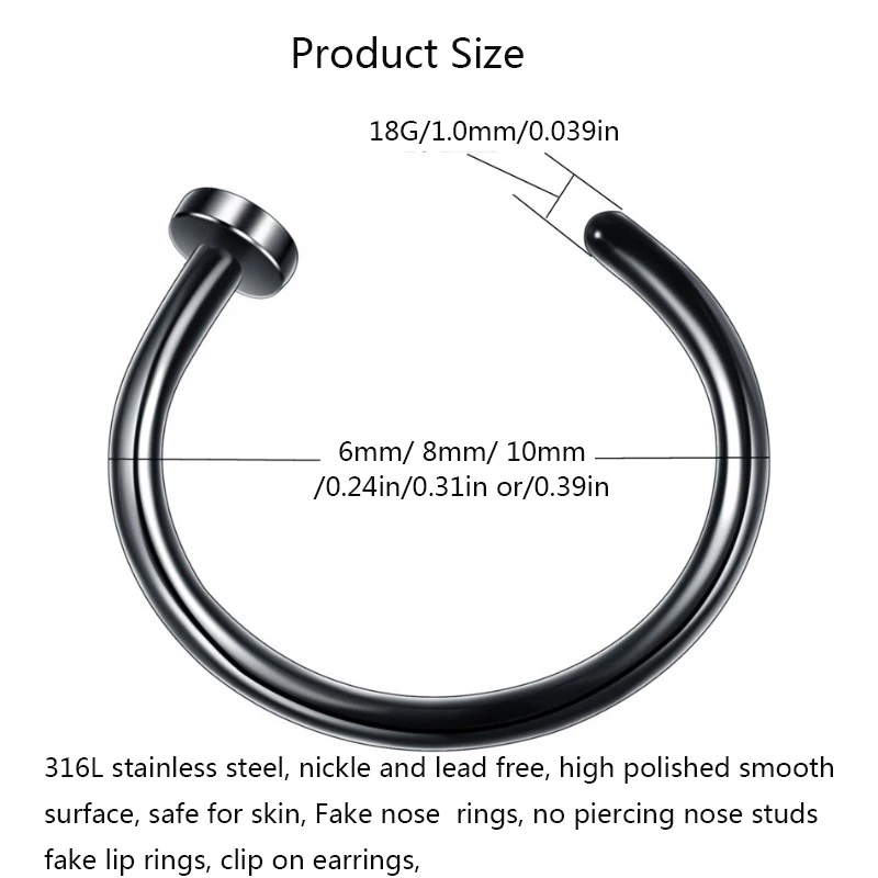 Anillo de acero inoxidable 316L para labio de mujer, Piercing de Aro para la nariz, joyería para Piercing, 2/6 piezas