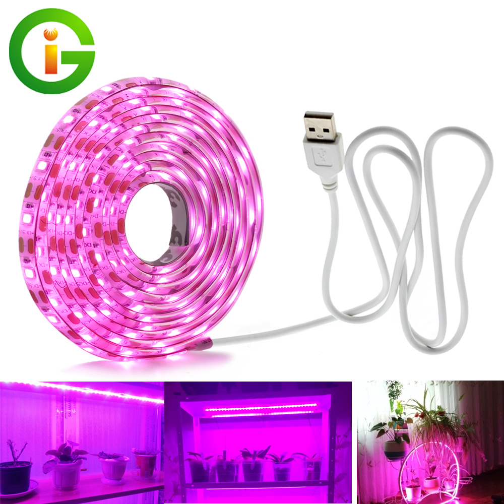 USB-Phytolampen für Pflanzen, 5 V, LED-Wachstumslichtstreifen, 2835-Chip, 1 m, 2 m, 3 m, LED-Phyto-Klebeband für Hydrokultur-Gewächshaus-Sämlinge