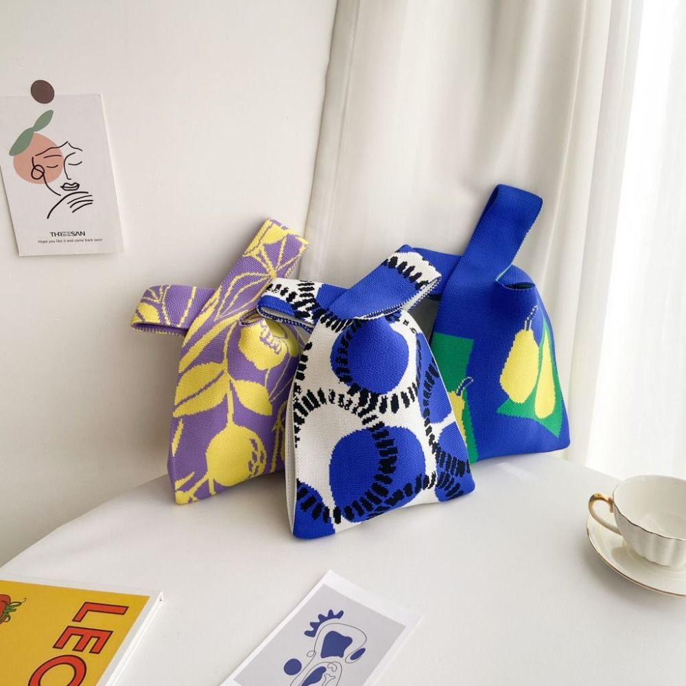 Bolso de mano de punto de gato para niñas, bolsos de compras hechos a mano, bolso de muñeca con nudo de alta capacidad, moda