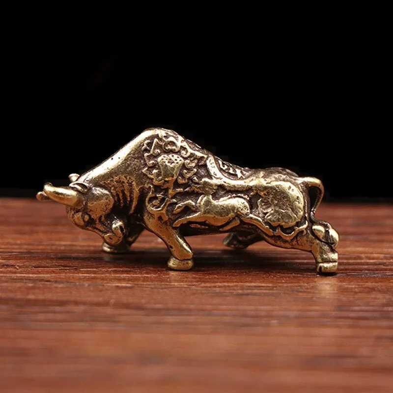 Brass Lucky Bull Statue, Copper Animal Figurine for Home & Office Desk Decor, Wealth Bring Ornaments