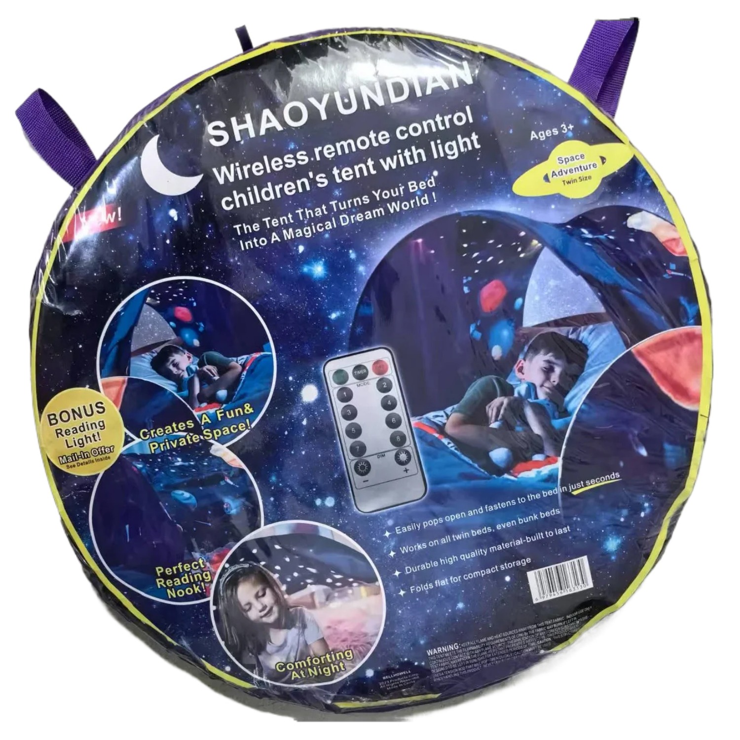 Tente de rêve avec spectacle de lumière pour lit d'enfant avec poche de rangement, tente pliable pour enfants sur lit, moustiquaire