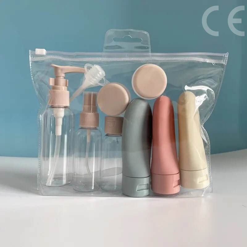 Juego de botellas de viaje con bolsa de almacenamiento, contenedores vacíos para loción y crema líquida, botella pulverizadora de niebla fina, tubos para apretar, 11 Uds.