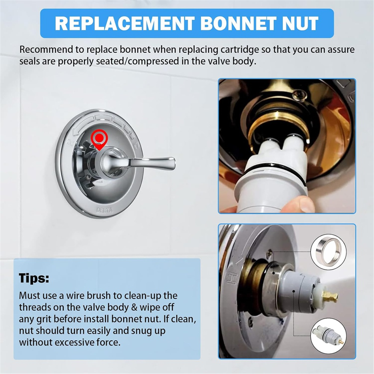 Rp46074シャワーカートリッジの交換,シングルハンドルの浴槽の蛇口,rp22734,ボンネットナット,デルタ13および14シリーズに適しています