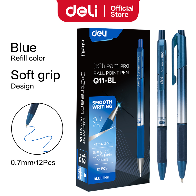 Deli 12pcs ปากกาลูกลื่นปากกาเจลเขียนเรียบ 0.35 มม.0.5 มม.0.7 มม.จุดสีดําหมึกเติมโรงเรียนเครื่องเขียน