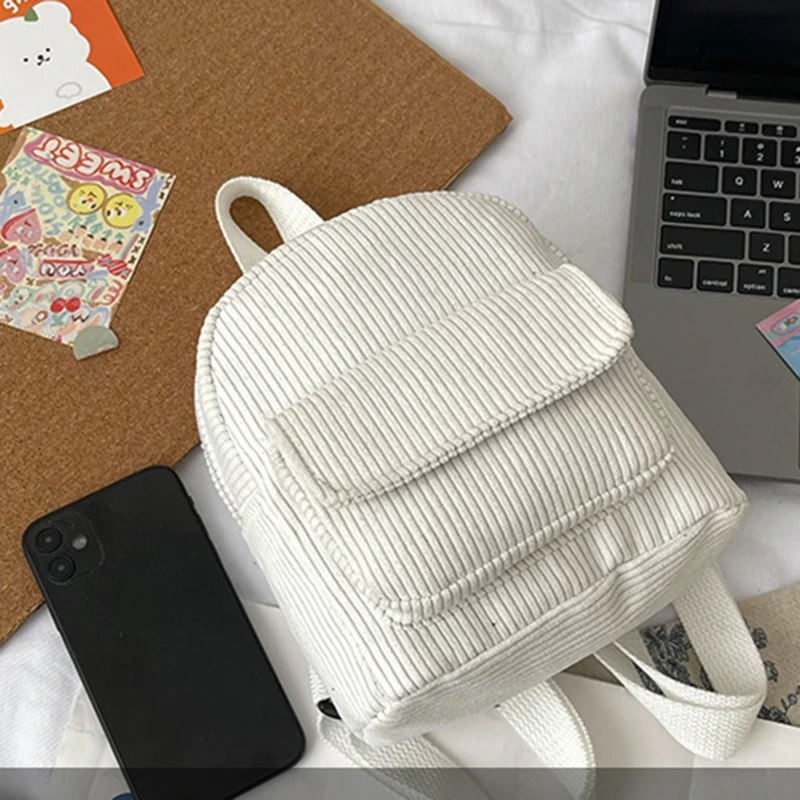 Einfarbiger Cord-Mini-Rucksack, leichte kleine Rucksäcke, Reiserucksack, Schulrucksack, lässiger Mädchen-Rucksack