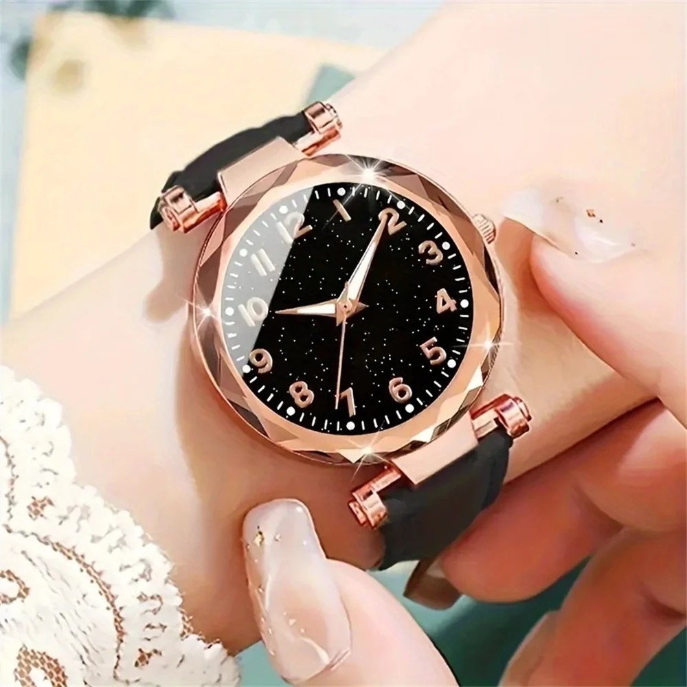 5 pçs conjunto de relógios das mulheres conjunto senhoras moda relógio preto feminino novo simples casual feminino analógico relógio de pulso pulseira presente sem caixa
