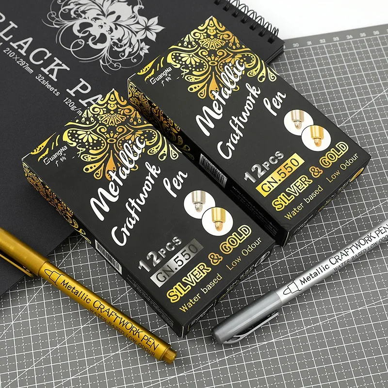 2/1 PC แปรง METALLIC MARKER ปากกาทองเงินสีถาวร Art MARKER สําหรับมังงะหัตถกรรม Scrapbooking เครื่องเขียนโรงเรียน