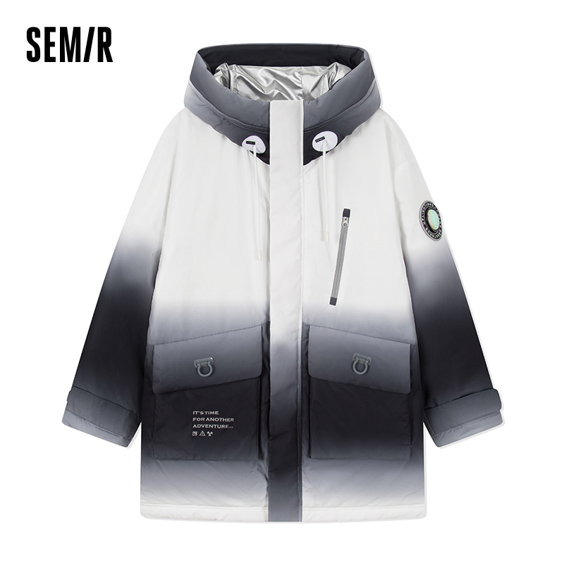Semir Daunen jacke Männer Winter lose Mode Farbverlauf dicke Technologie Sinn trend ige coole Kapuze mittellangen Mantel