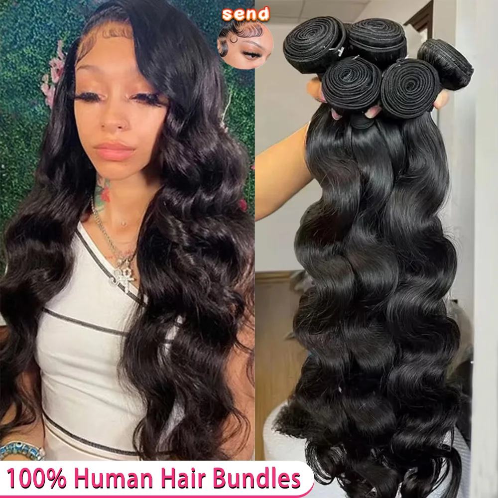 4 5 pçs pacotes de onda do corpo 100% brasileiro 16a feixes de cabelo humano cru extensões tissage 30 40 Polegada molhado e ondulado preto remy pacotes