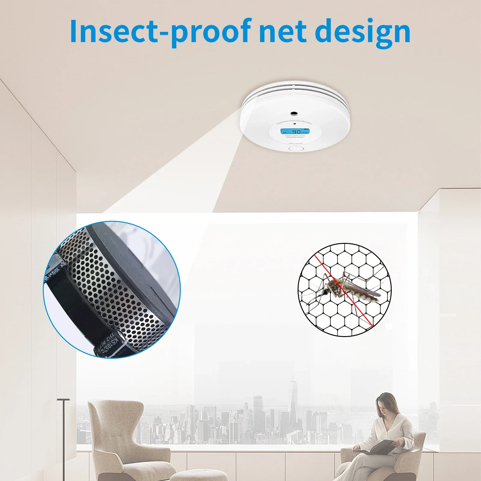 2 IN 1  Function  Kitchen Room  CO & Smoke Detector Sensor Fire Sound Alarm Carbon Monoxide Alert  Carbon