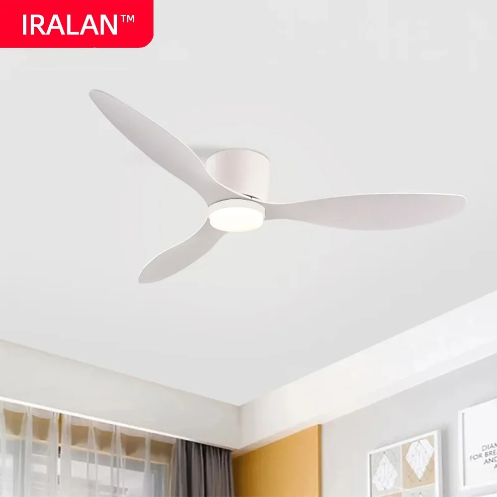 IRALAN Moderner einfacher Deckenventilator mit Licht, Wohnzimmer-Heimventilator, Schwarz, Weiß, niedriger Boden, Gleichstrommotor, Deckenventilatoren mit Fernbedienung