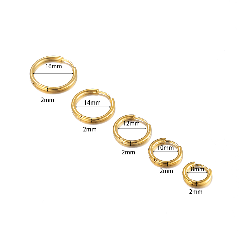 Brinco de argola circular de aço inoxidável 10 tamanhos, cor dourada, brincos geométricos redondos, descobertas de joias para fazer jóias de brinco diy