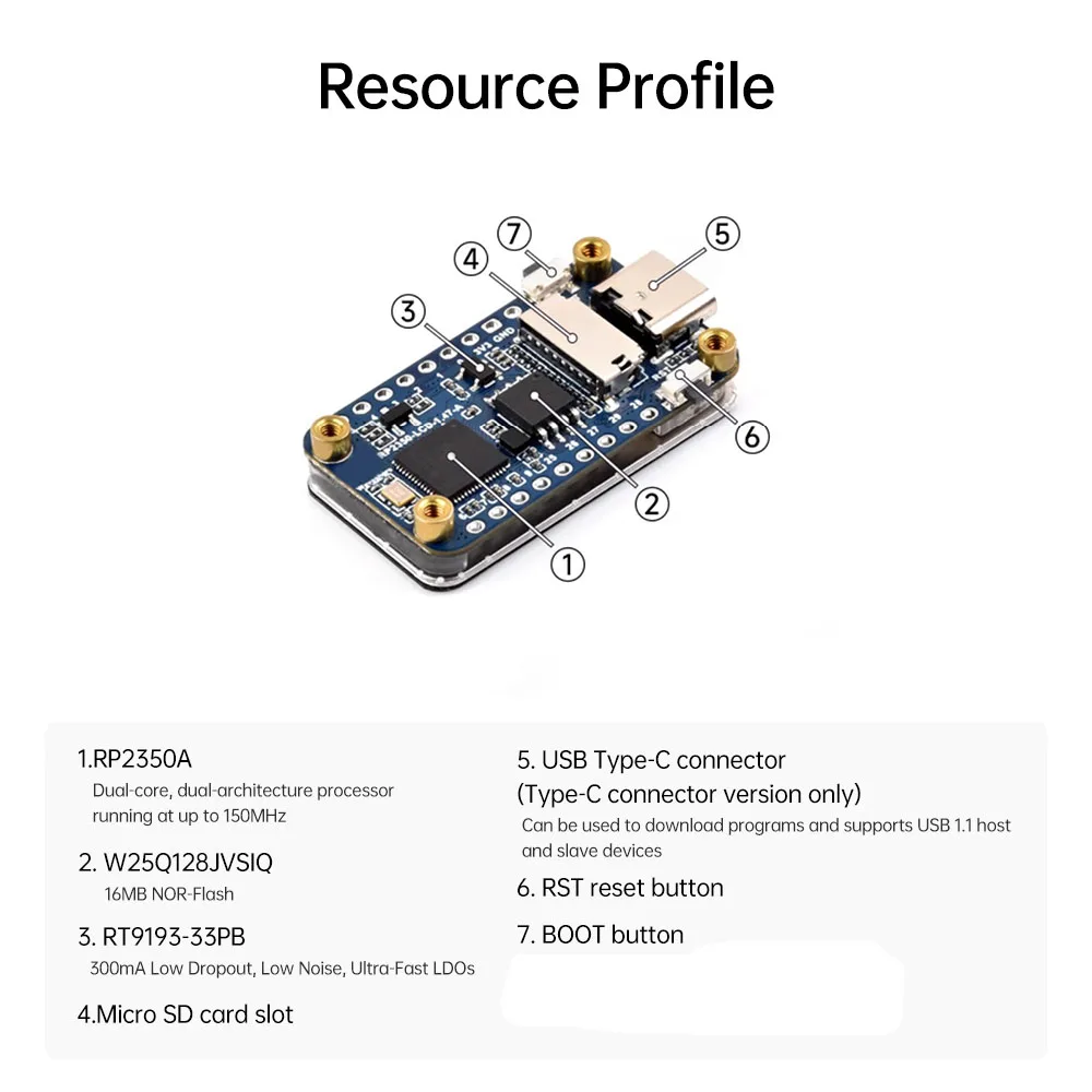 Tipo-C RP2350 LCD 1.47 polegadas Placa de Desenvolvimento de Tela LCD 172 × 320 RP2350A Processador de Tela de 1.47 polegadas para Aspberry Pi RP2350