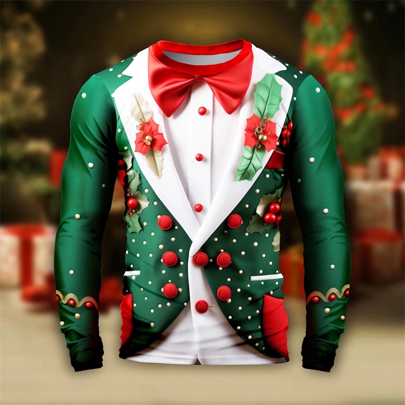Christmas Snowflake Pattern Suit 3D Print T-Shirt Men Women Long Sleeve O-Neck T Shirts Oversized Harajuku Tees Top Odzież męska