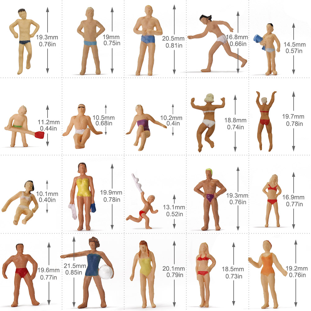 Evemodel 40 個のさまざまなポーズ HO スケール 1:87 水泳人々 スイマーフィギュア 海辺の訪問者 P8720